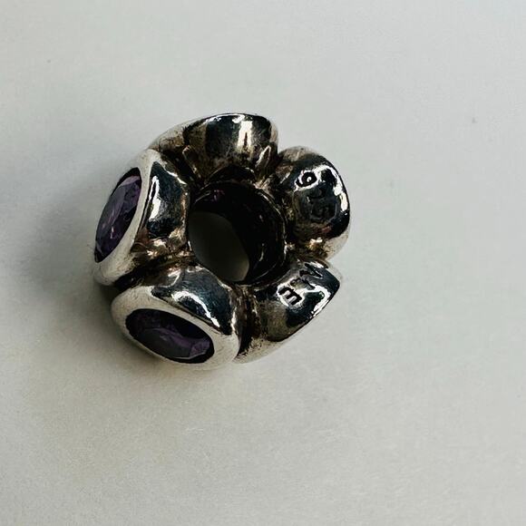 Pandora Sterling Silver Purple Stone Slider Bead Charm 925 - Picture 2 of 4